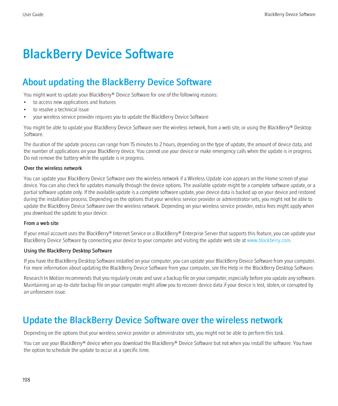 Blackberry NO_CARRIERCNETTORCH9800BLKATT, 68001 manual About updating the BlackBerry Device Software 