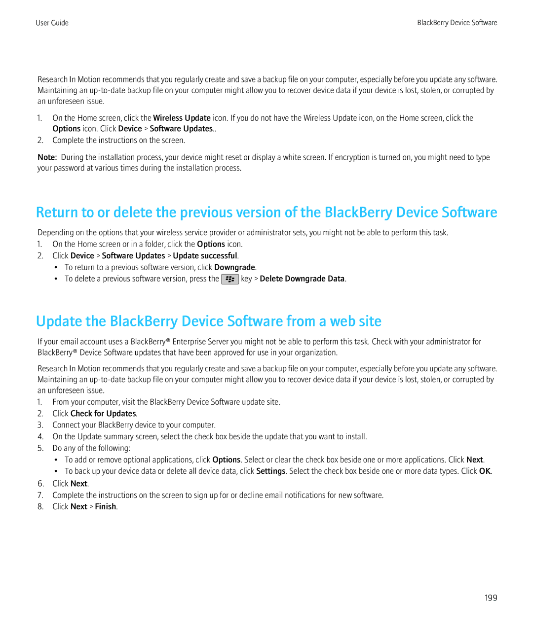 Blackberry 68001, NO_CARRIERCNETTORCH9800BLKATT manual Update the BlackBerry Device Software from a web site 