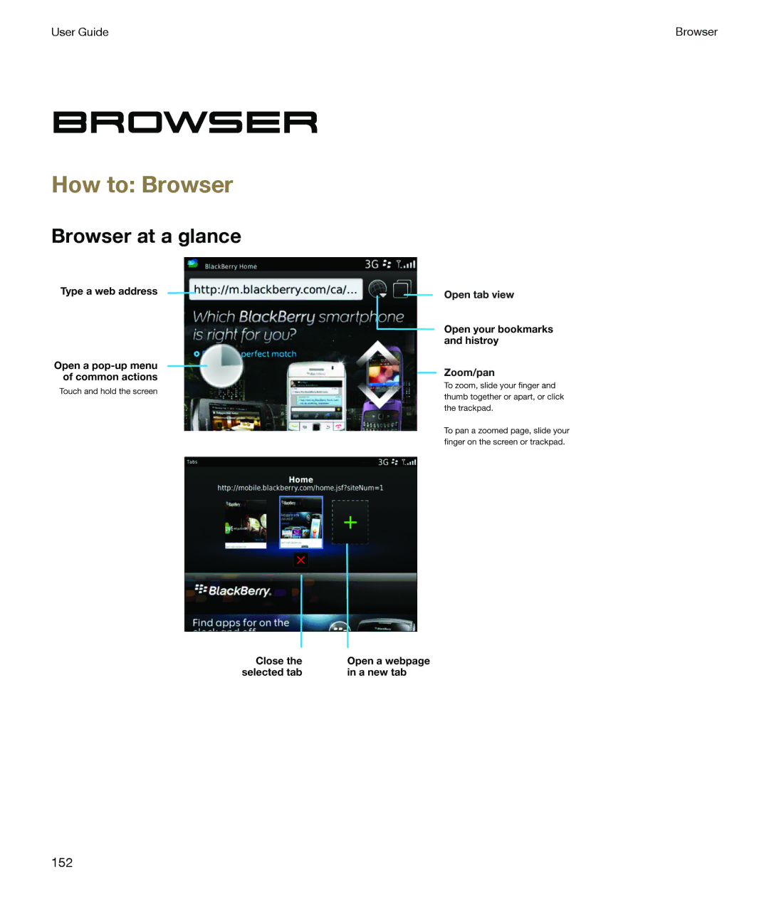 Blackberry P'9981 manual How to Browser, Browser at a glance 