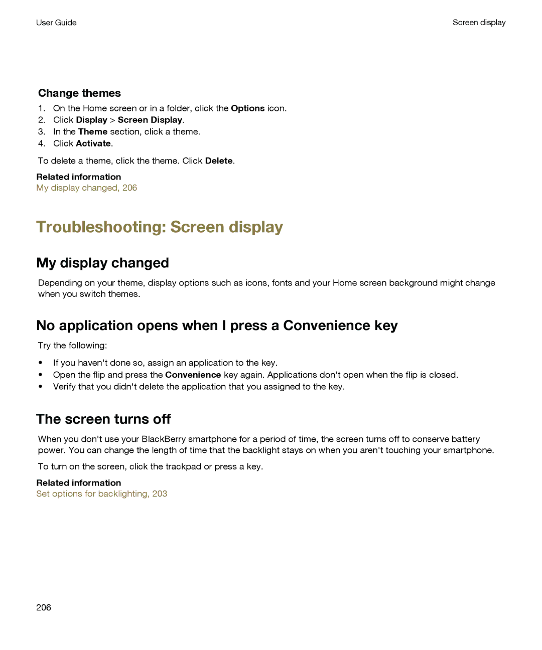 Blackberry P'9981 manual Troubleshooting Screen display, My display changed 