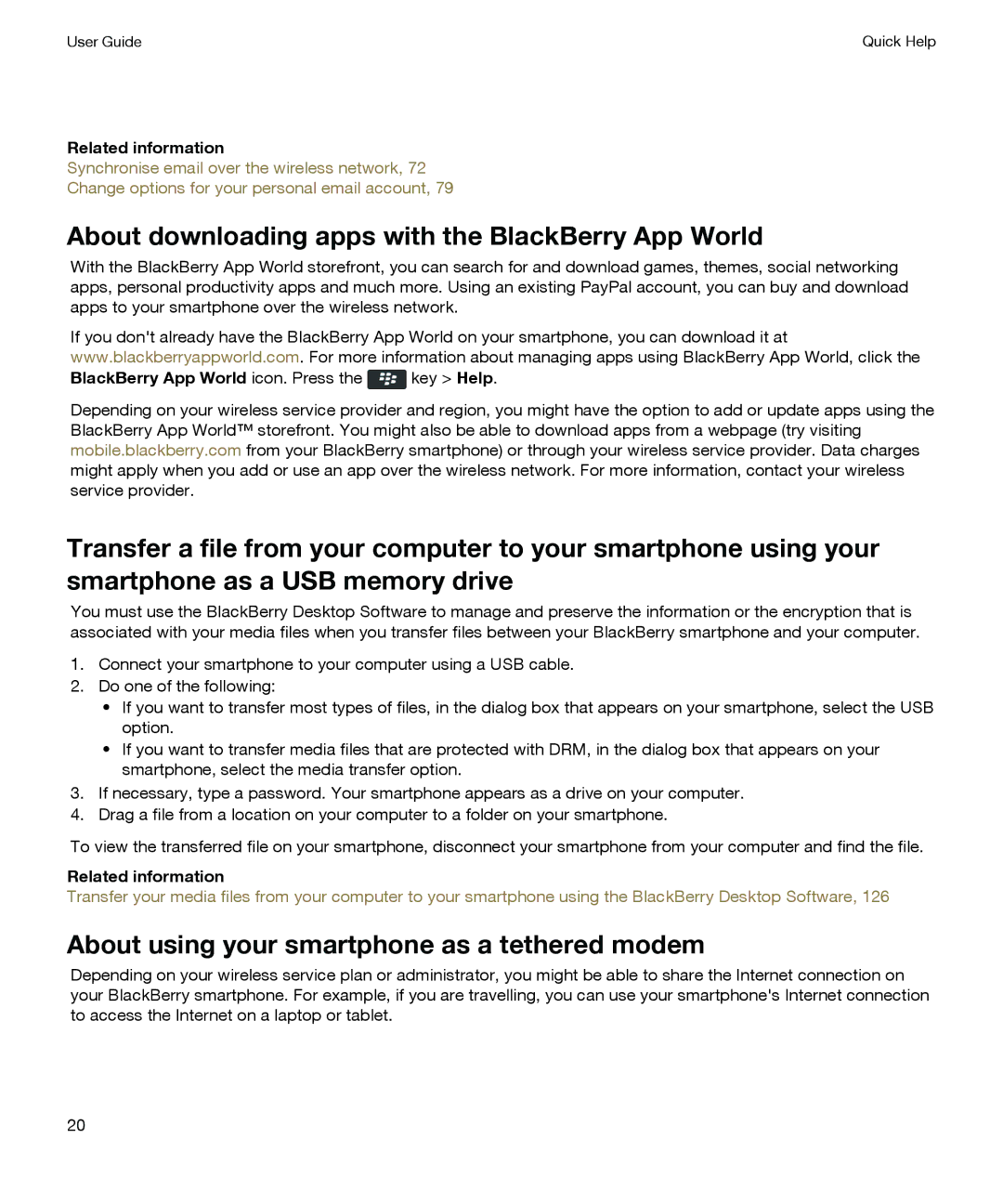 Blackberry P'9981 About downloading apps with the BlackBerry App World, About using your smartphone as a tethered modem 