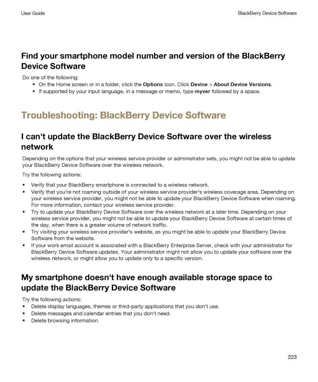 Blackberry P'9981 manual Troubleshooting BlackBerry Device Software 