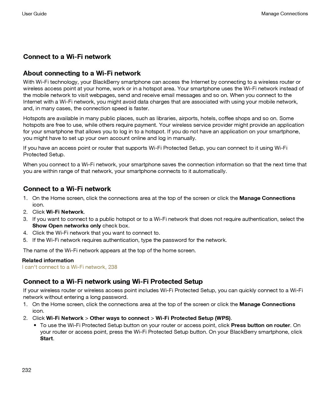 Blackberry P'9981 manual Connect to a Wi-Fi network using Wi-Fi Protected Setup, Click Wi-Fi Network 