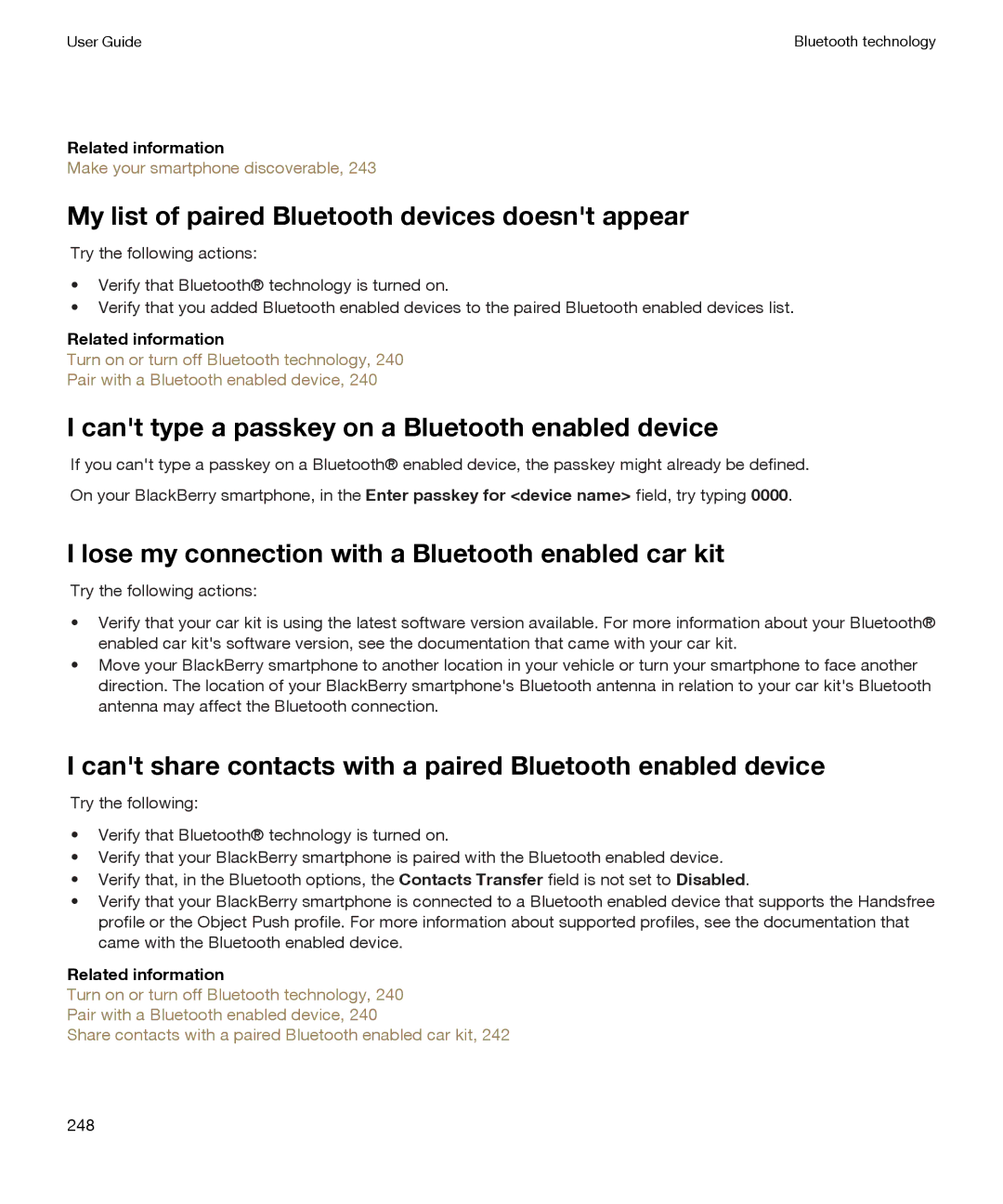 Blackberry P'9981 My list of paired Bluetooth devices doesnt appear, Cant type a passkey on a Bluetooth enabled device 