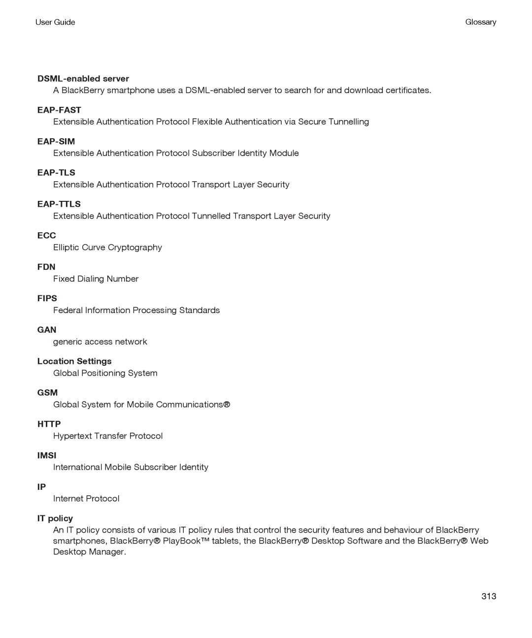 Blackberry P'9981 manual DSML-enabled server, Location Settings, IT policy 