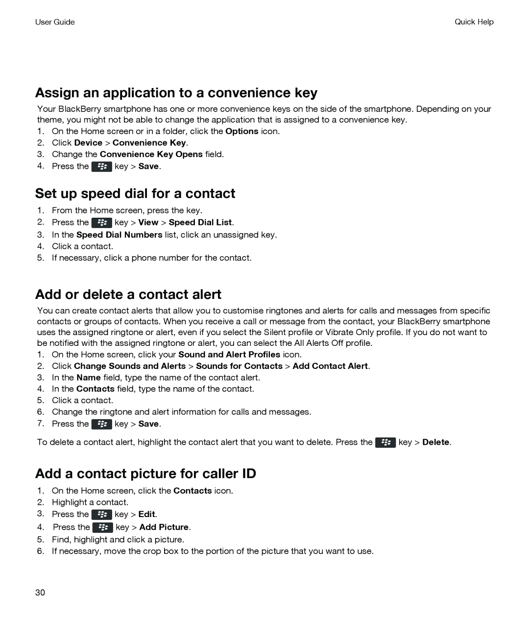 Blackberry P'9981 manual Assign an application to a convenience key, Set up speed dial for a contact 