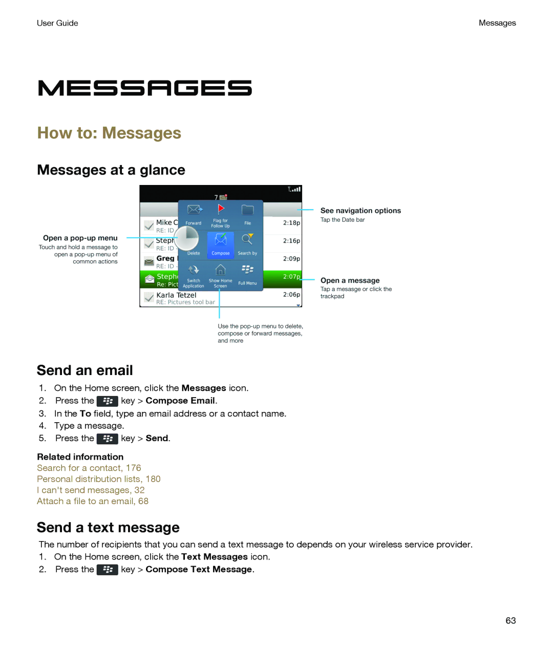 Blackberry P'9981 manual How to Messages, Messages at a glance Send an email 