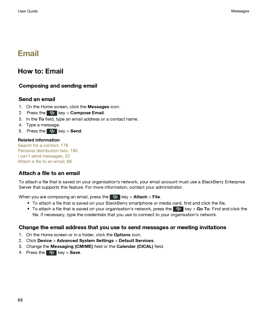 Blackberry P'9981 manual How to Email, Composing and sending email Send an email, Attach a file to an email 