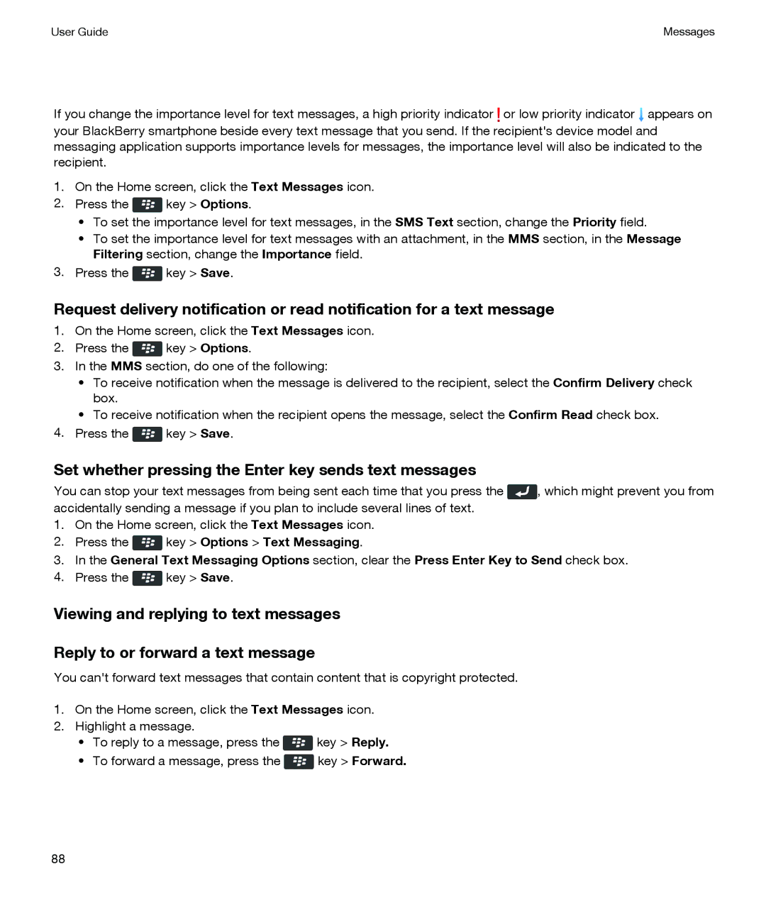 Blackberry P'9981 manual Set whether pressing the Enter key sends text messages 