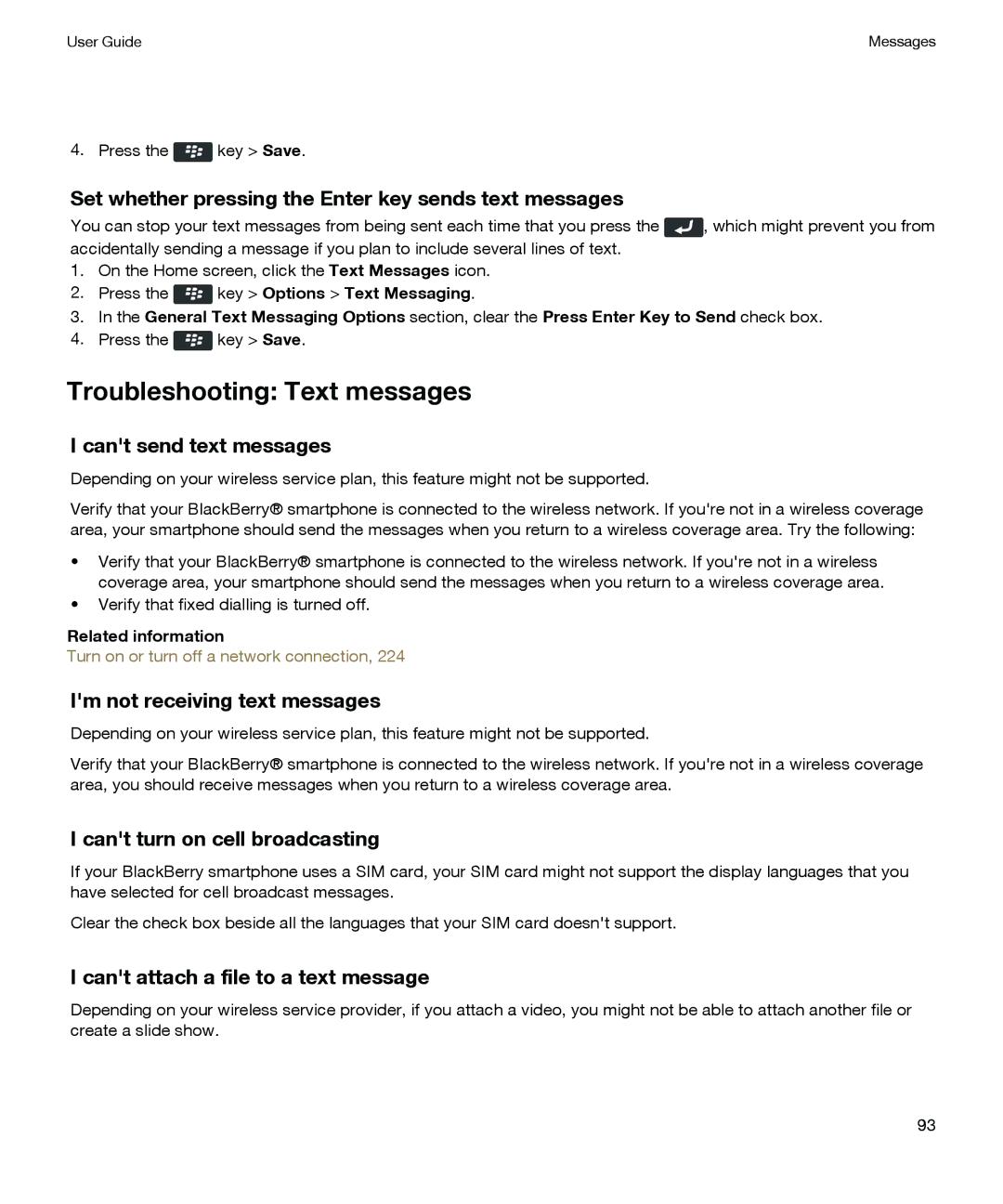 Blackberry P'9981 manual Troubleshooting Text messages, Cant send text messages, Im not receiving text messages 