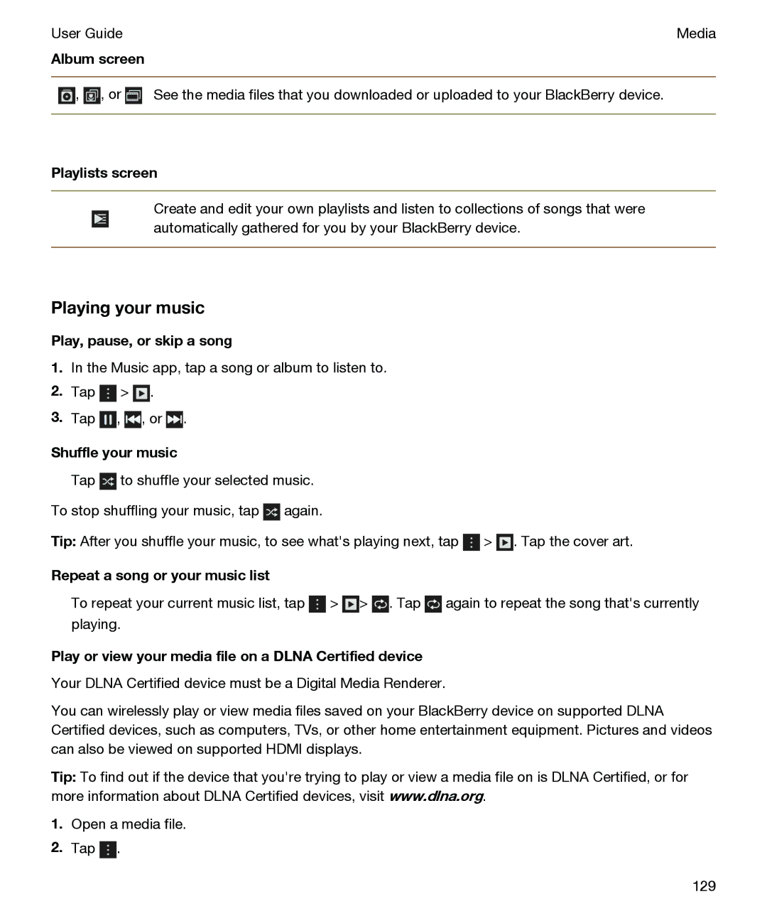 Blackberry P'9982 manual Playing your music 