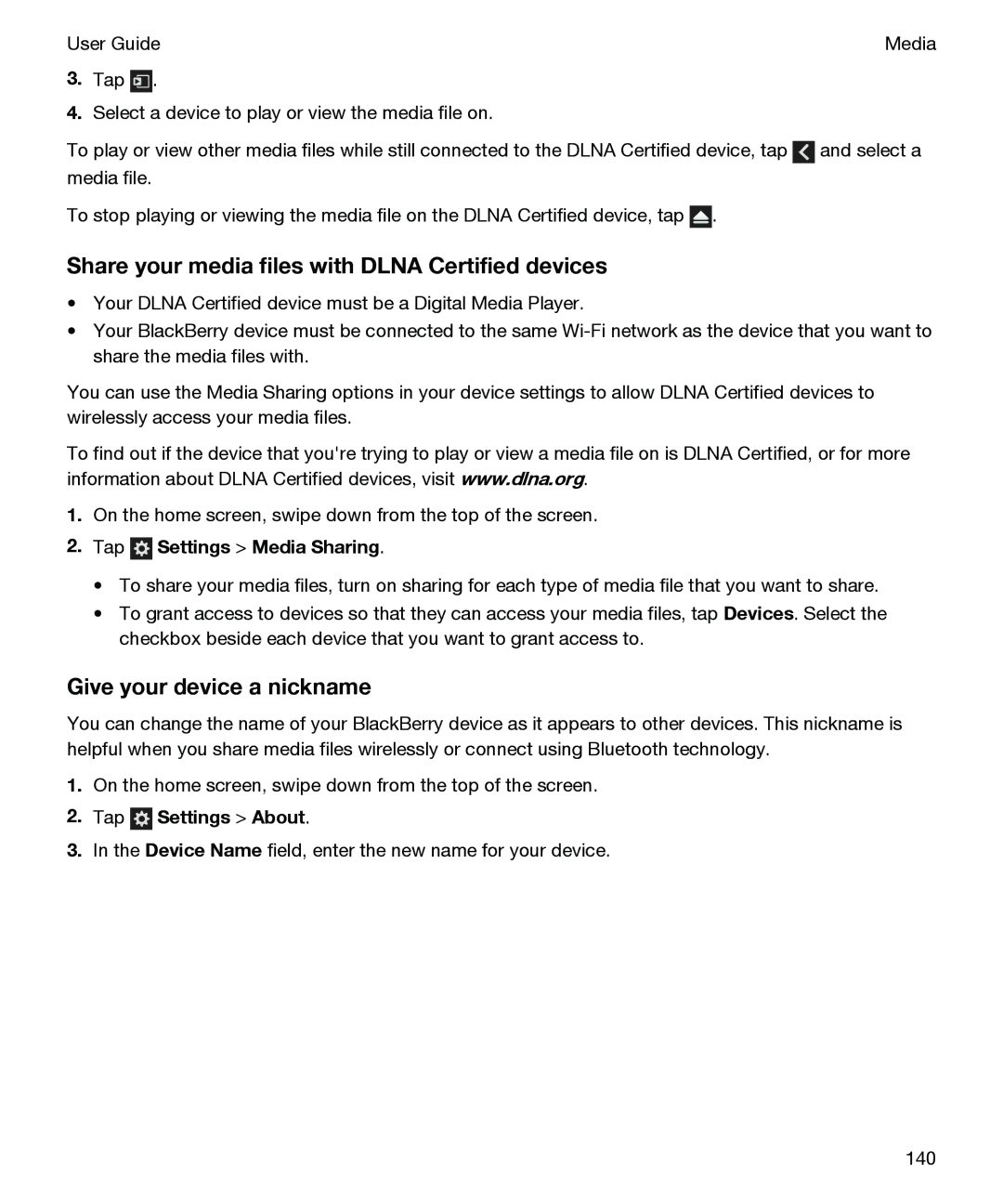 Blackberry P'9982 manual Share your media files with Dlna Certified devices, Give your device a nickname 