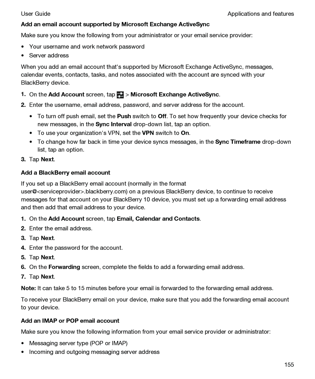 Blackberry P'9982 manual On the Add Account screen, tap Microsoft Exchange ActiveSync 