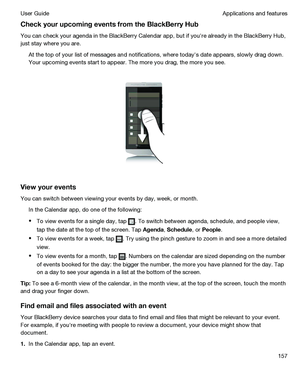 Blackberry P'9982 manual Check your upcoming events from the BlackBerry Hub, View your events 