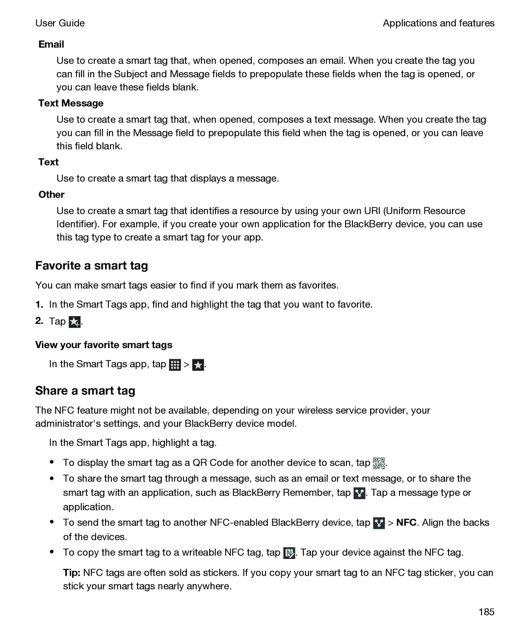 Blackberry P'9982 manual Favorite a smart tag, Share a smart tag 