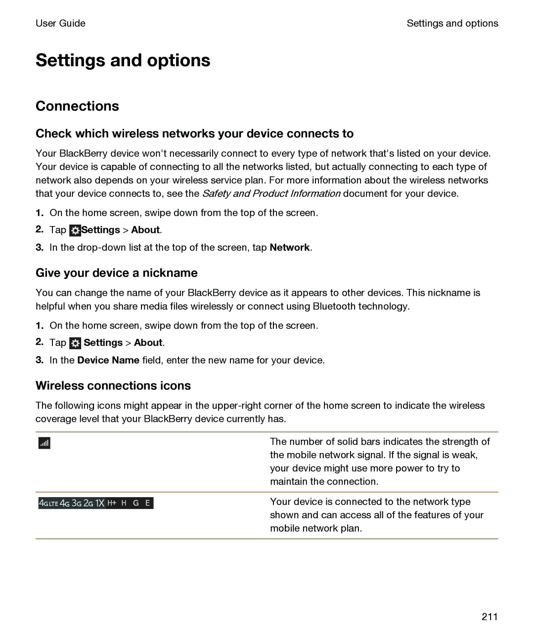 Blackberry P'9982 manual Connections, Check which wireless networks your device connects to, Wireless connections icons 