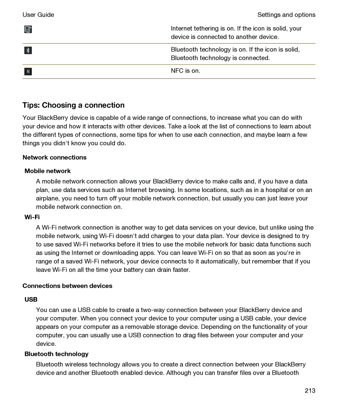 Blackberry P'9982 manual Tips Choosing a connection, Connections between devices, Bluetooth technology 