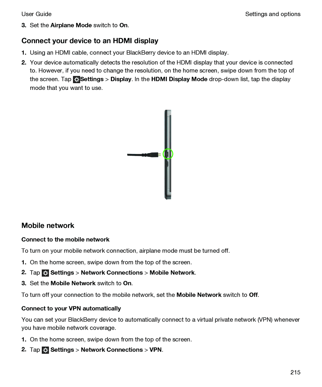 Blackberry P'9982 manual Mobile network, Connect to the mobile network, Tap Settings Network Connections Mobile Network 