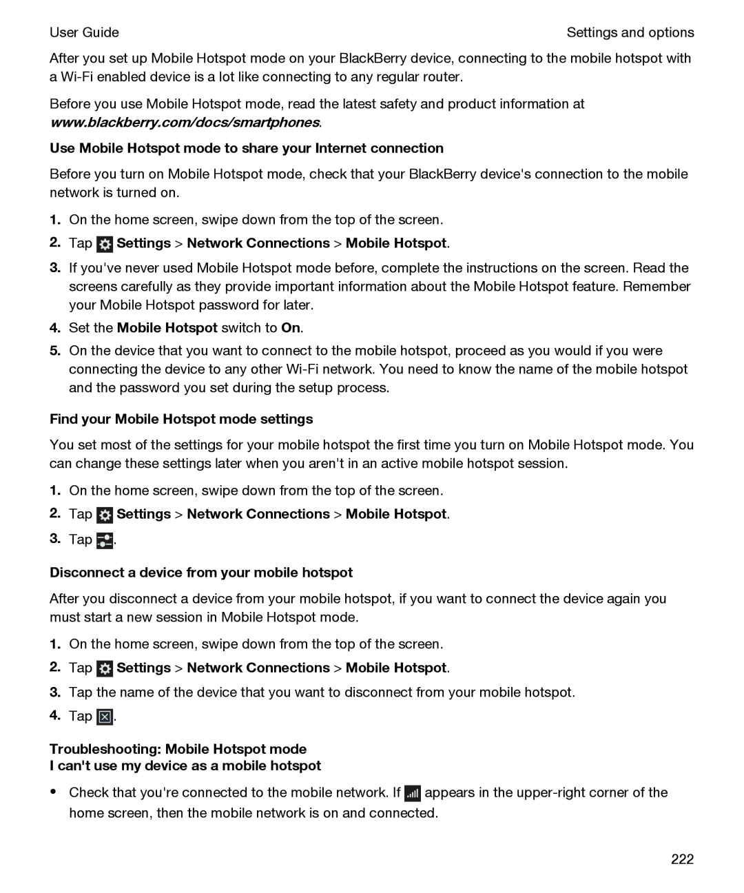 Blackberry P'9982 manual Use Mobile Hotspot mode to share your Internet connection, Find your Mobile Hotspot mode settings 