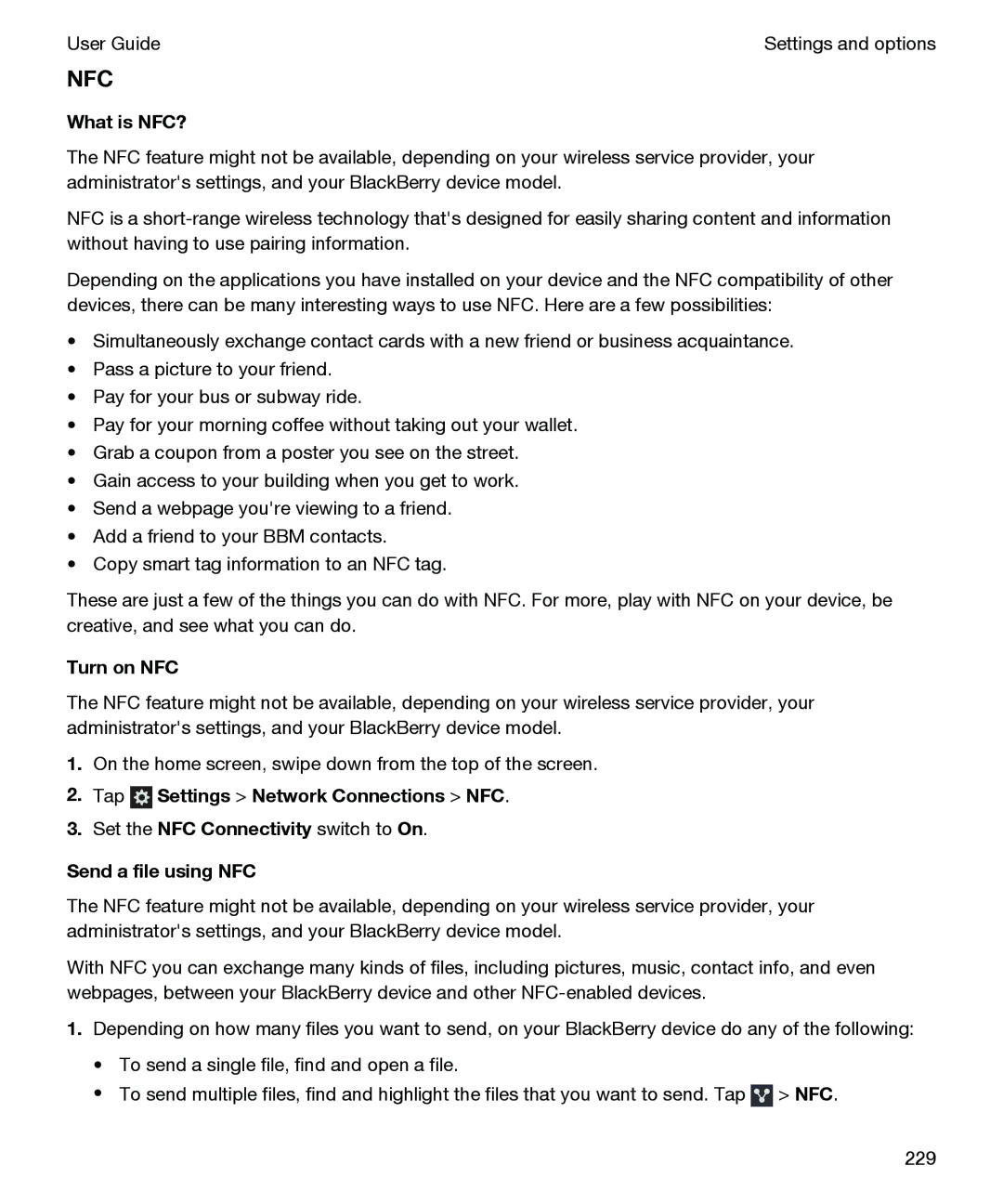 Blackberry P'9982 manual What is NFC?, Turn on NFC, Tap Settings Network Connections NFC, Send a file using NFC 