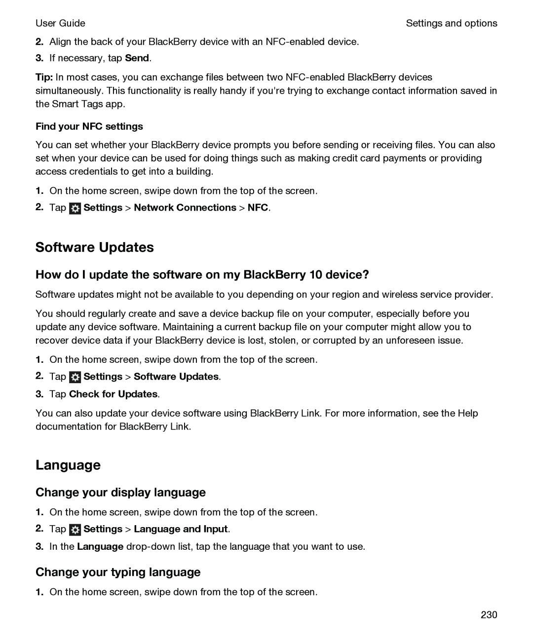 Blackberry P'9982 manual Software Updates, Language, How do I update the software on my BlackBerry 10 device? 