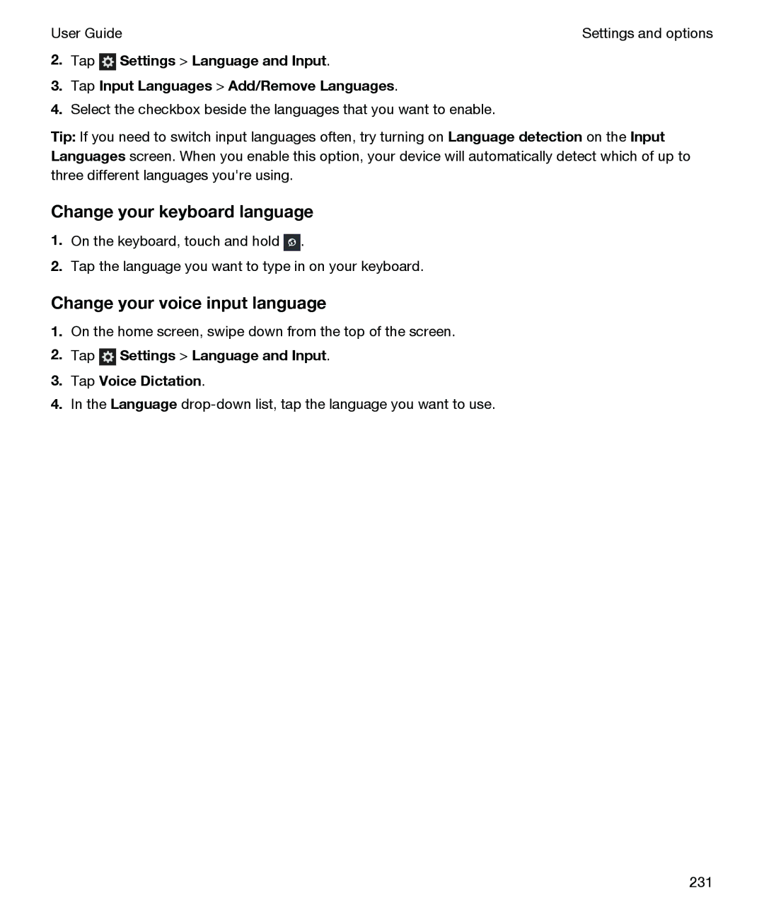 Blackberry P'9982 manual Change your keyboard language, Change your voice input language 