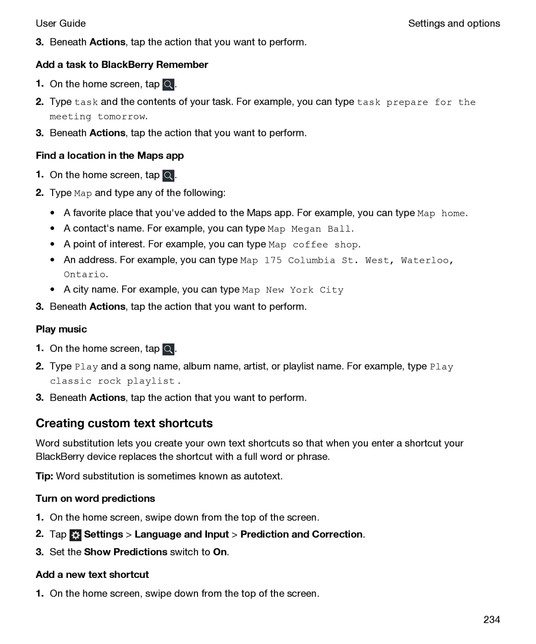 Blackberry P'9982 manual Creating custom text shortcuts 