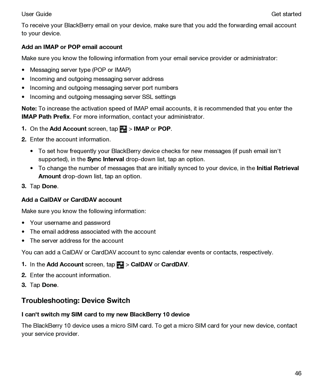 Blackberry P'9982 manual Troubleshooting Device Switch, Cant switch my SIM card to my new BlackBerry 10 device 