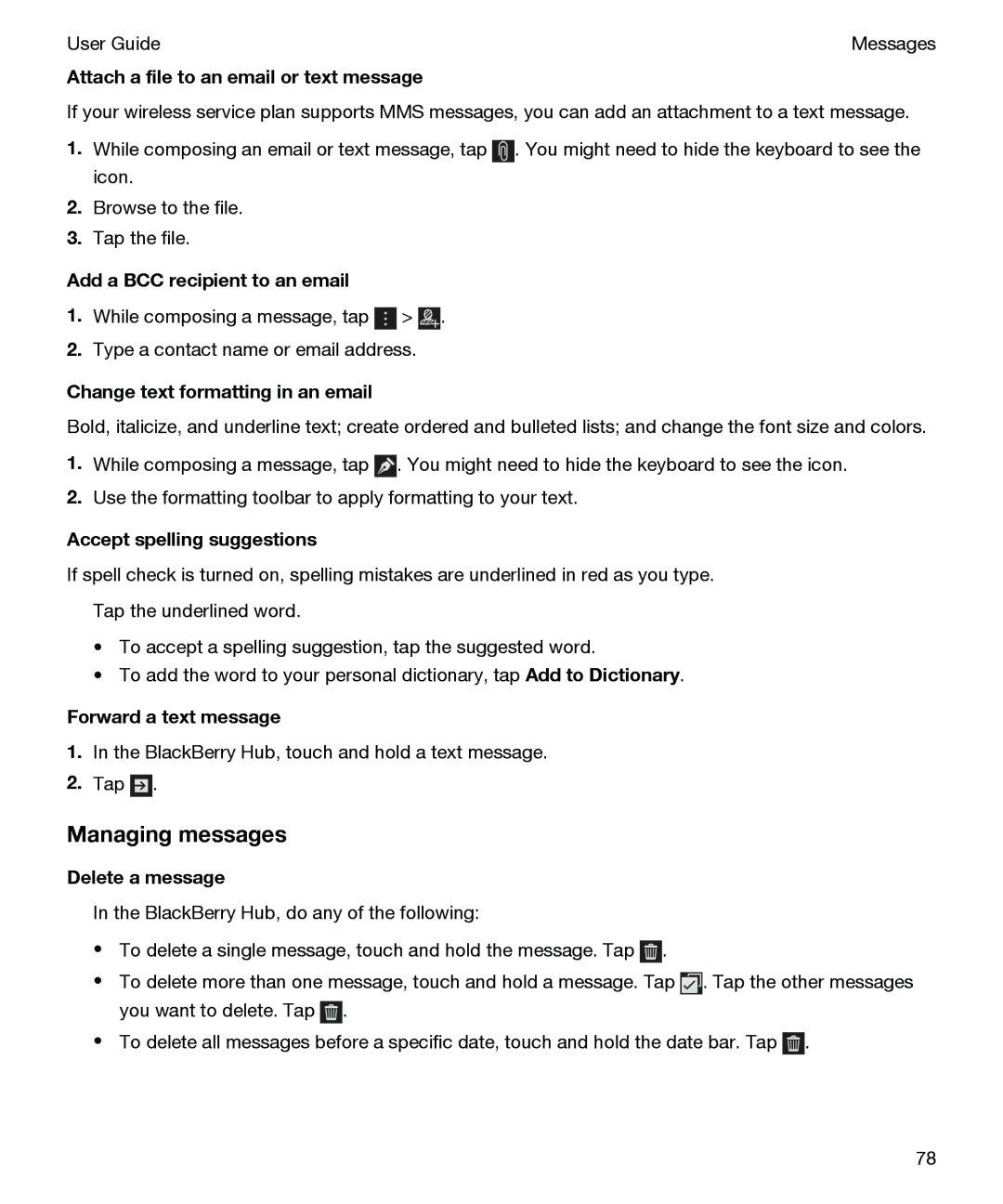 Blackberry P'9982 manual Managing messages 