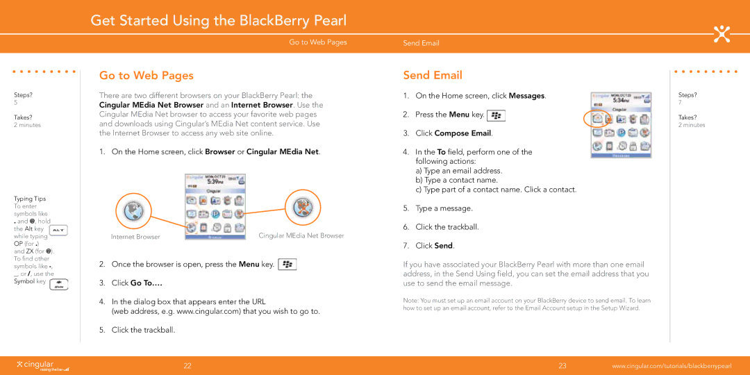 Blackberry Pearl manual Go to Web Pages, Send Email 