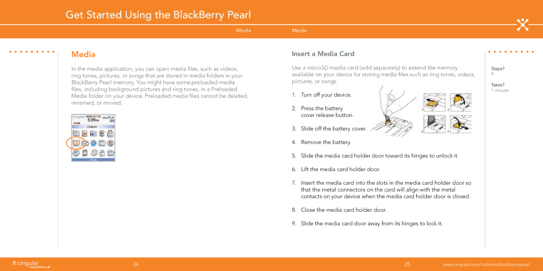 Blackberry Pearl manual Insert a Media Card 