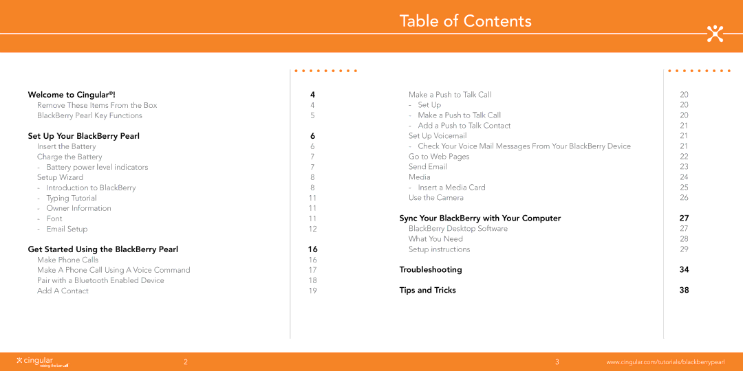 Blackberry Pearl manual Table of Contents 