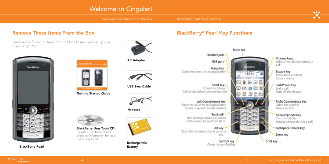 Blackberry Pearl manual Welcome to Cingular 