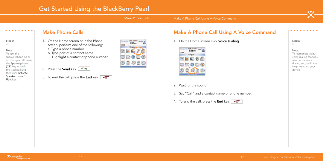 Blackberry manual Get Started Using the BlackBerry Pearl, Make Phone Calls, Make a Phone Call Using a Voice Command 