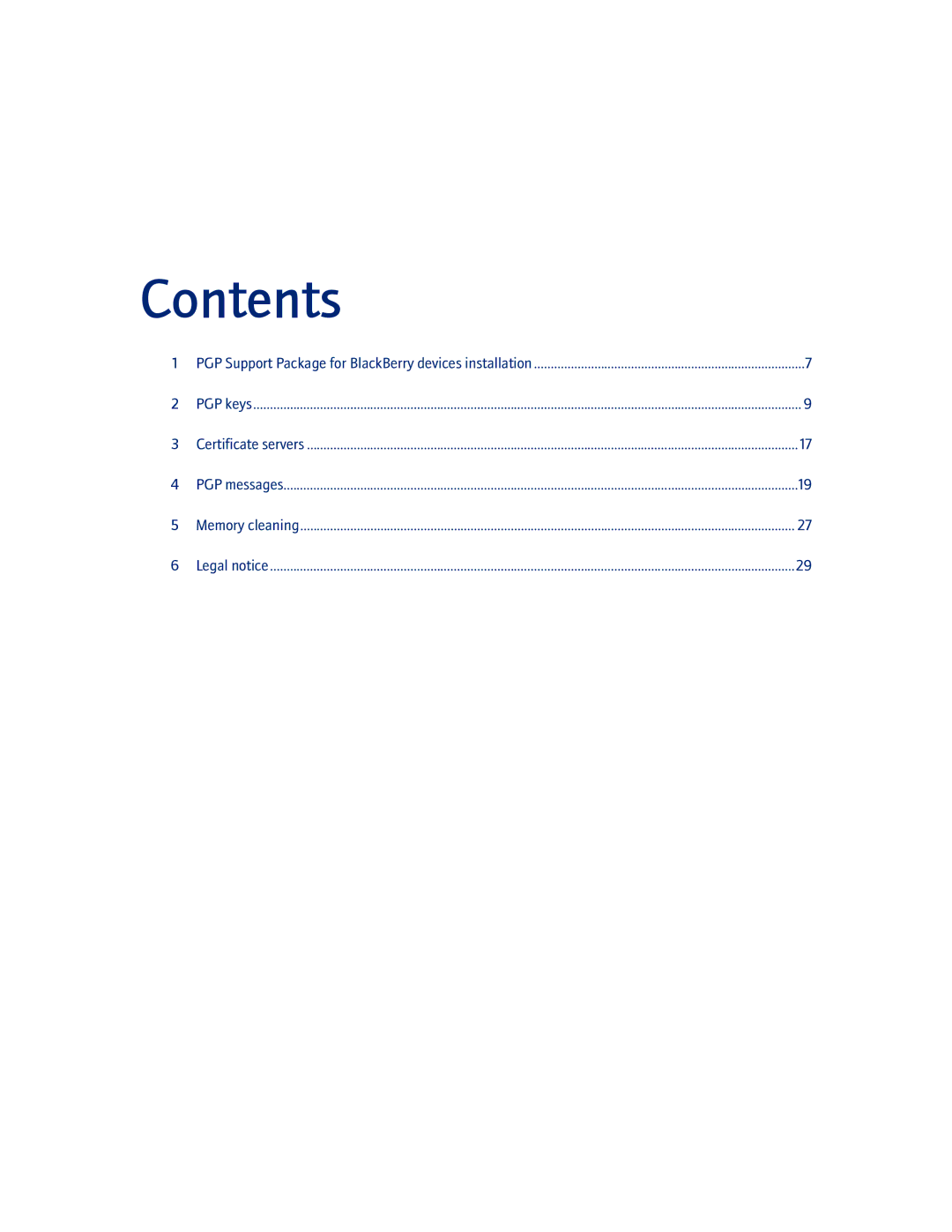 Blackberry PGP manual Contents 