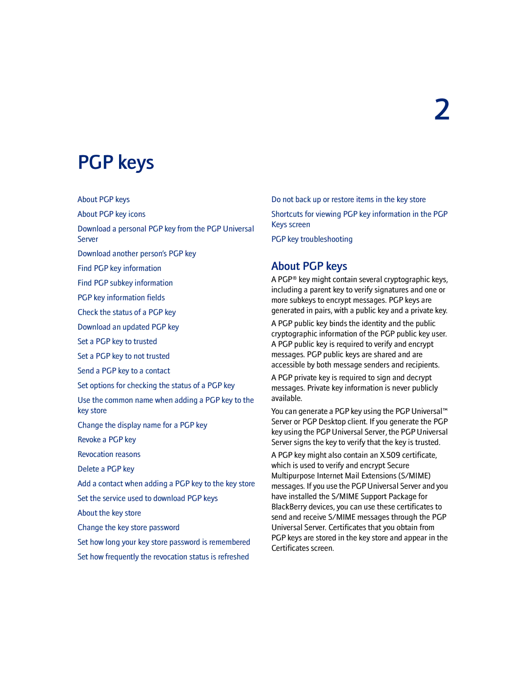 Blackberry manual About PGP keys 