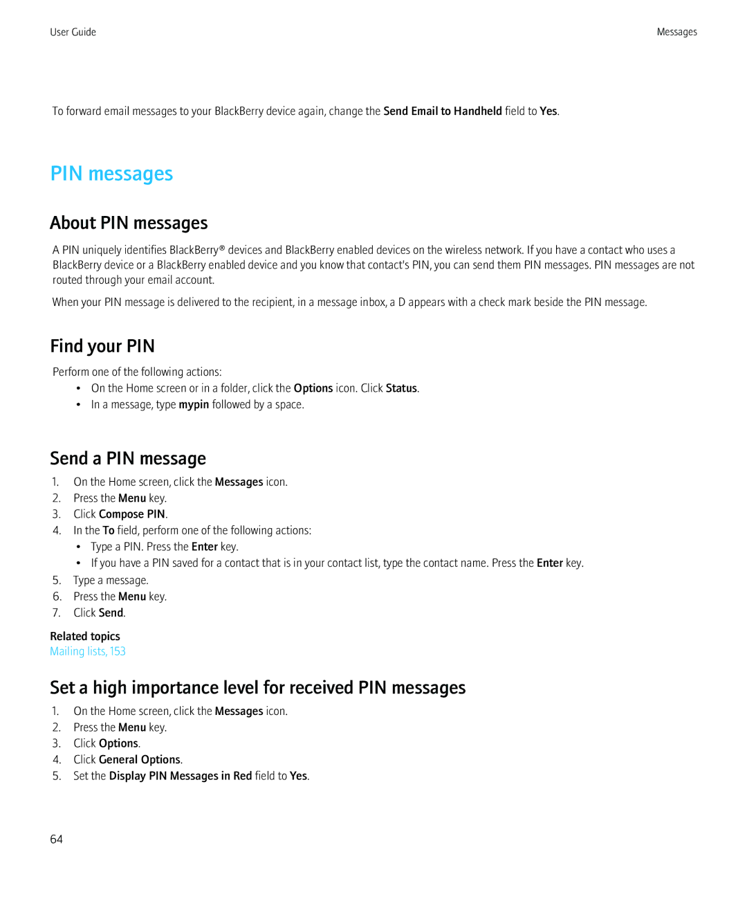 Blackberry PRD-12528-103 manual About PIN messages, Find your PIN, Send a PIN message 