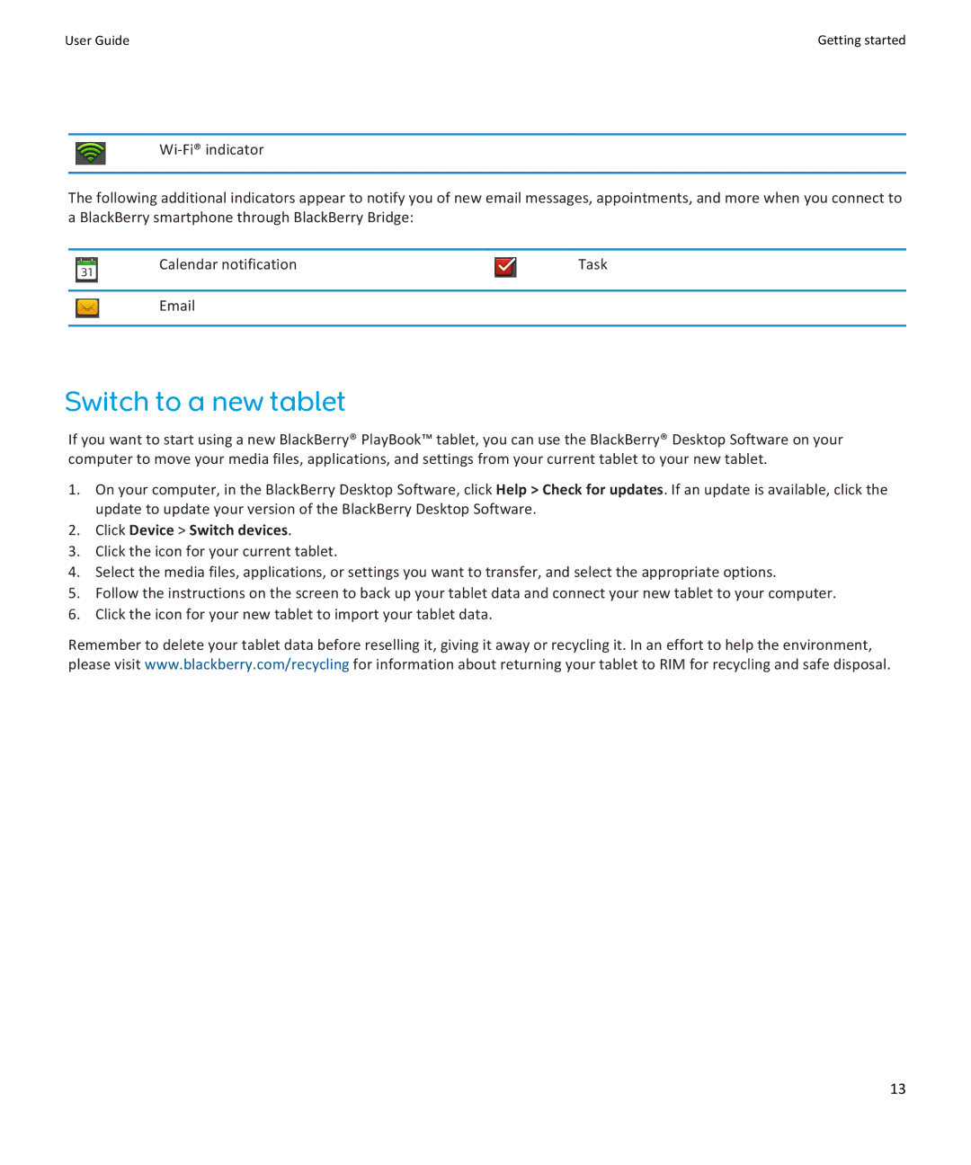 Blackberry PRD-38548-003, PRD-38548-002, PRD-38548-001 manual Switch to a new tablet, Click Device Switch devices 