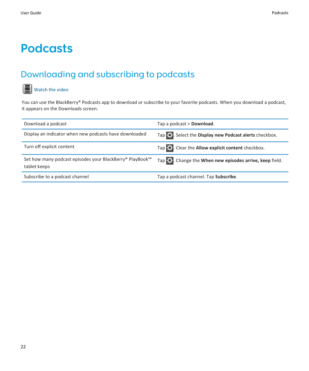 Blackberry PRD-38548-003 Podcasts, Downloading and subscribing to podcasts, Select the Display new Podcast alerts checkbox 