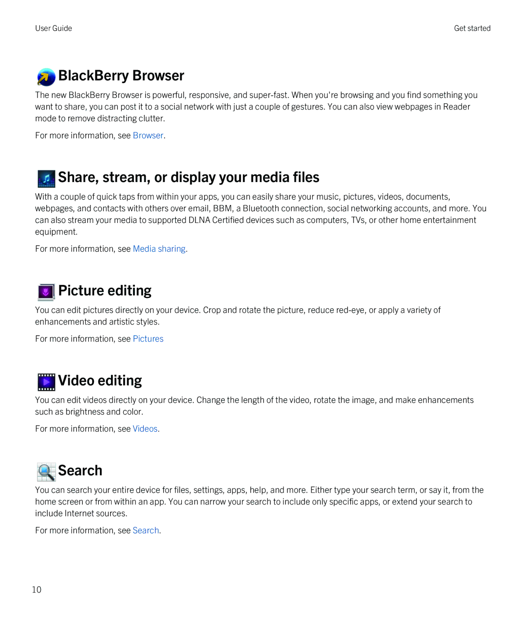 Blackberry Q5 manual Share, stream, or display your media files 