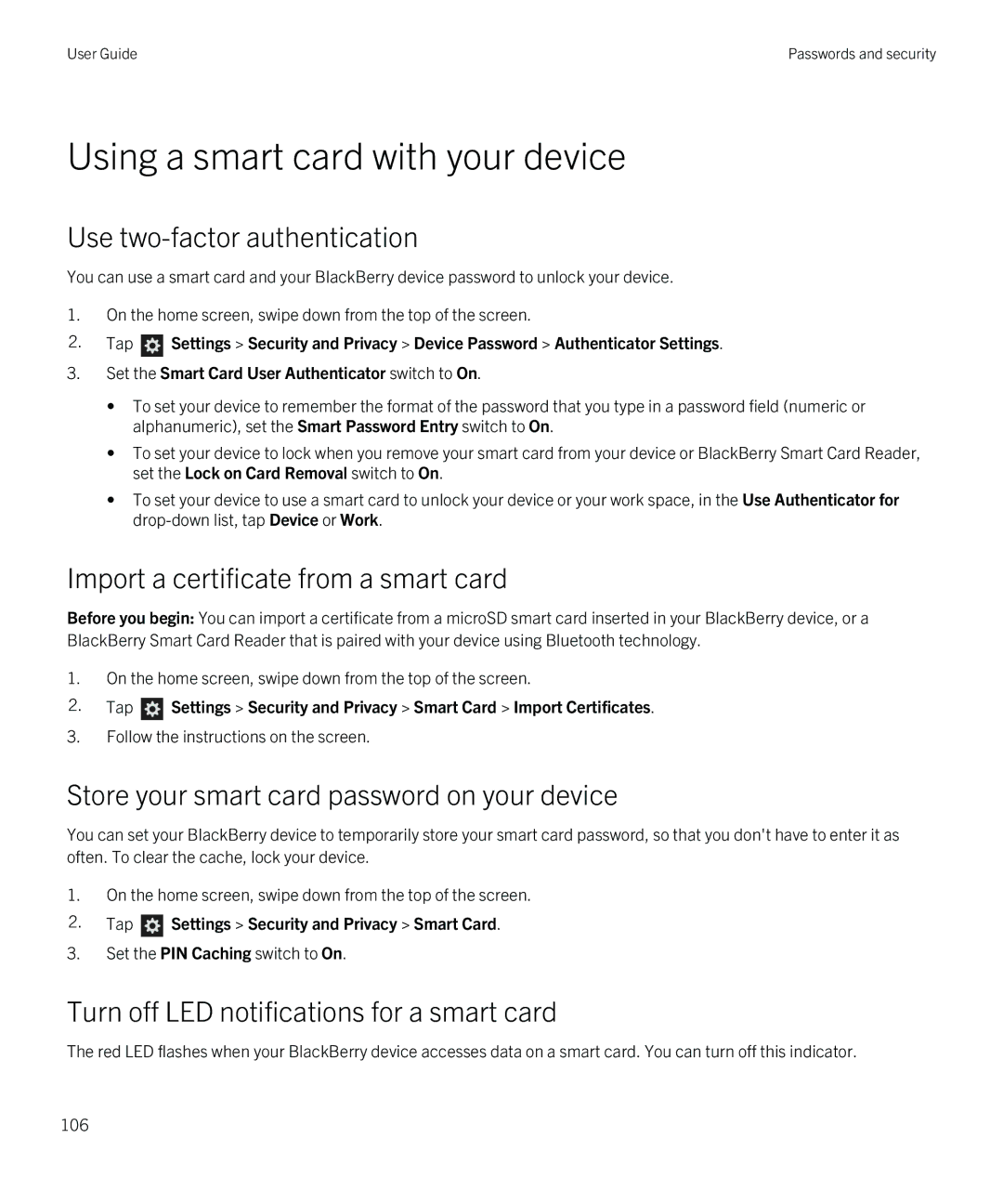 Blackberry Q5 Using a smart card with your device, Use two-factor authentication, Import a certificate from a smart card 