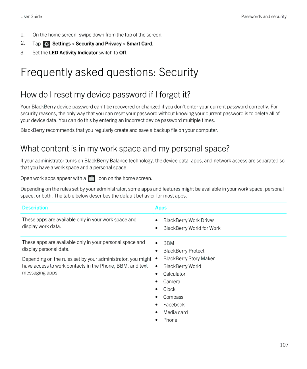 Blackberry Q5 manual Frequently asked questions Security, How do I reset my device password if I forget it? 