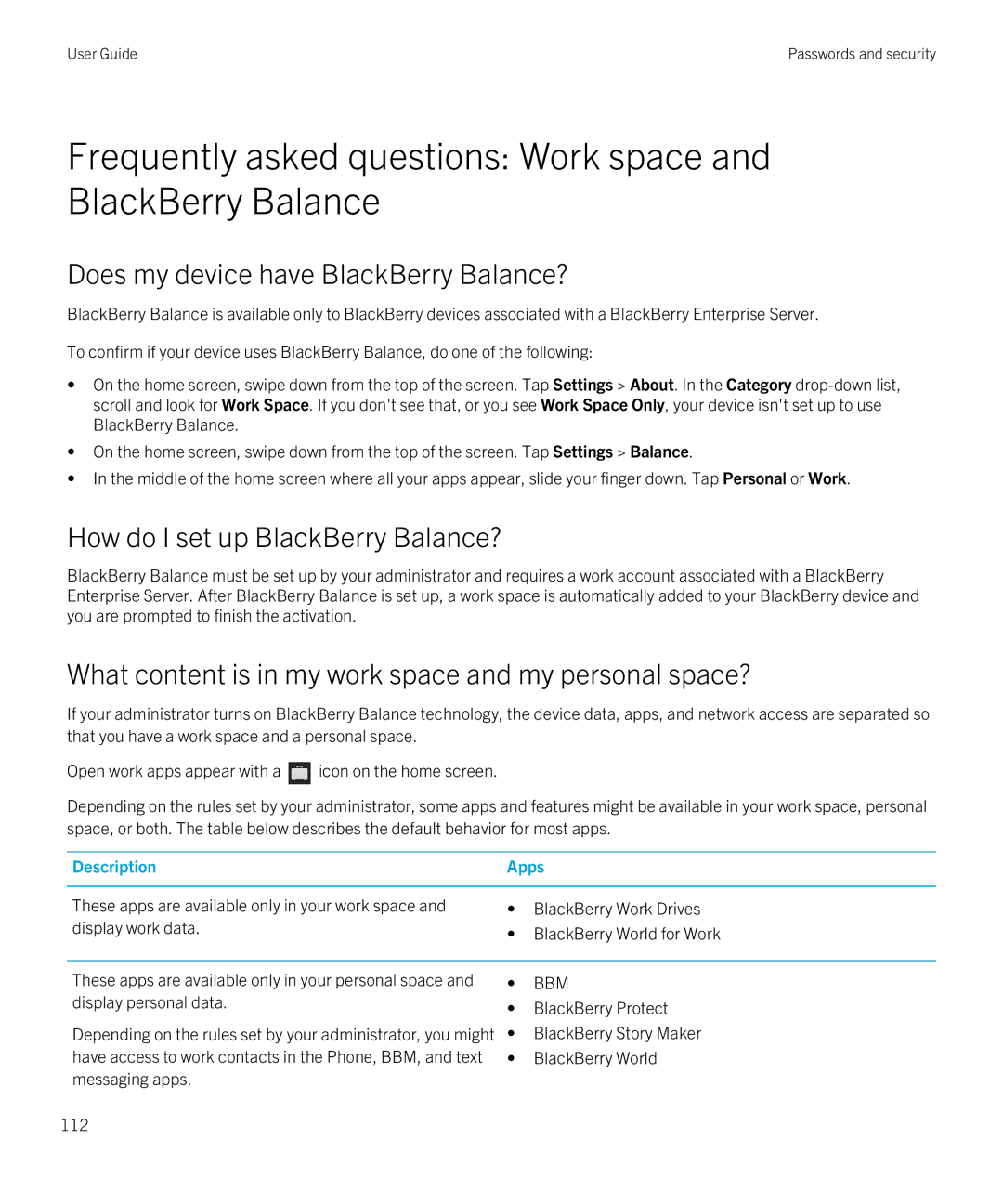 Blackberry Q5 manual Does my device have BlackBerry Balance?, How do I set up BlackBerry Balance? 