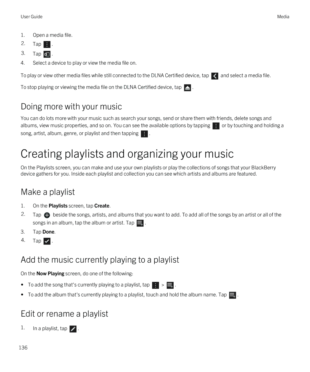 Blackberry Q5 manual Creating playlists and organizing your music, Doing more with your music, Make a playlist 