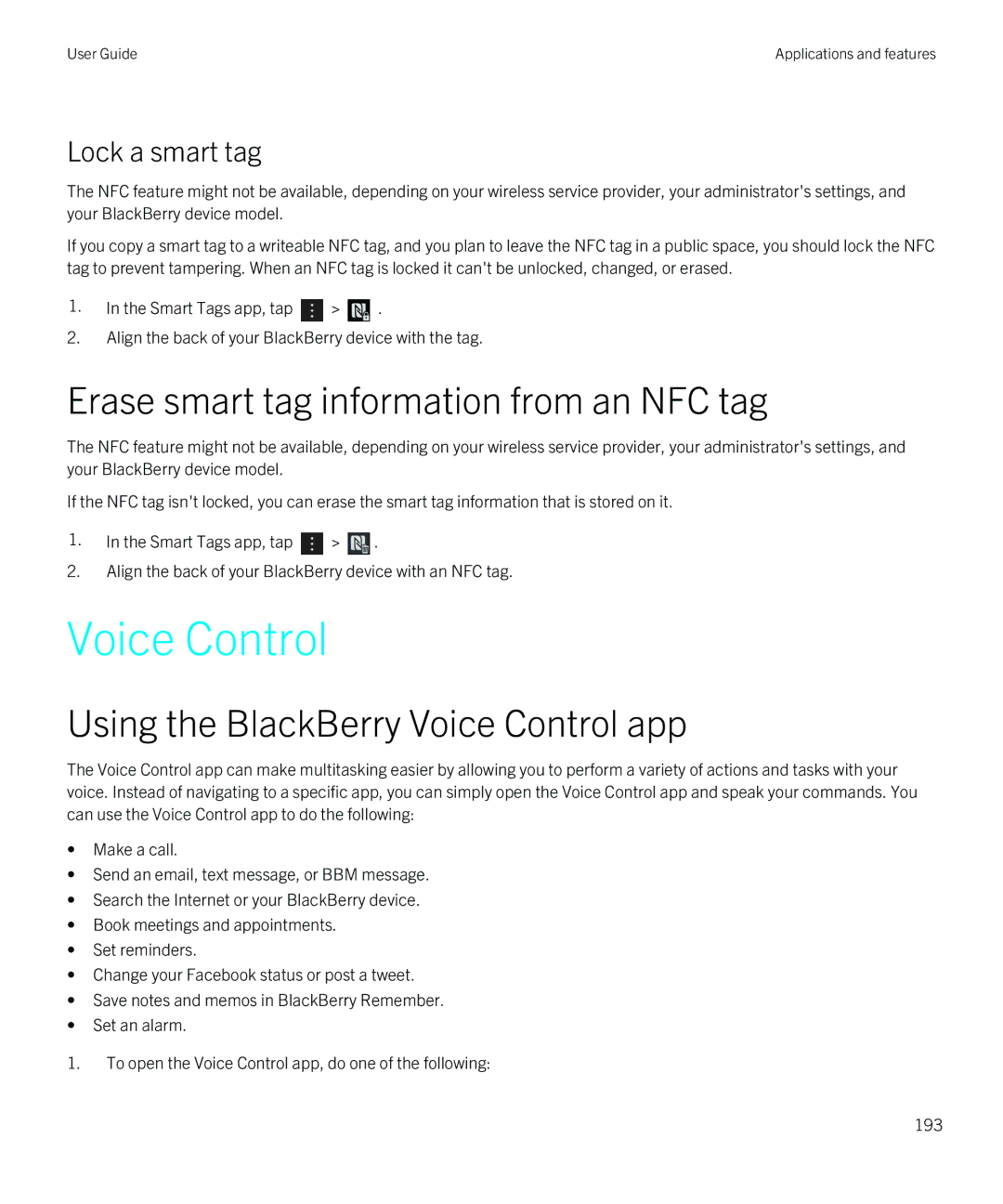 Blackberry Q5 Erase smart tag information from an NFC tag, Using the BlackBerry Voice Control app, Lock a smart tag 