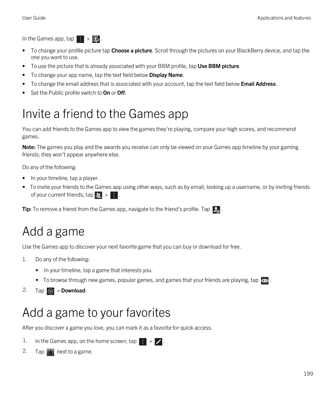 Blackberry Q5 manual Invite a friend to the Games app, Add a game to your favorites 