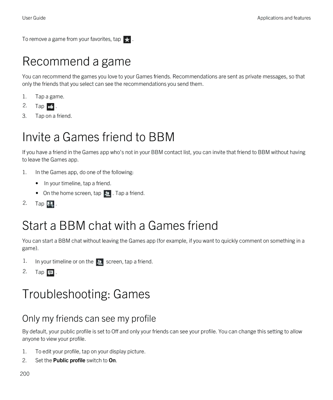 Blackberry Q5 Recommend a game, Invite a Games friend to BBM, Start a BBM chat with a Games friend, Troubleshooting Games 