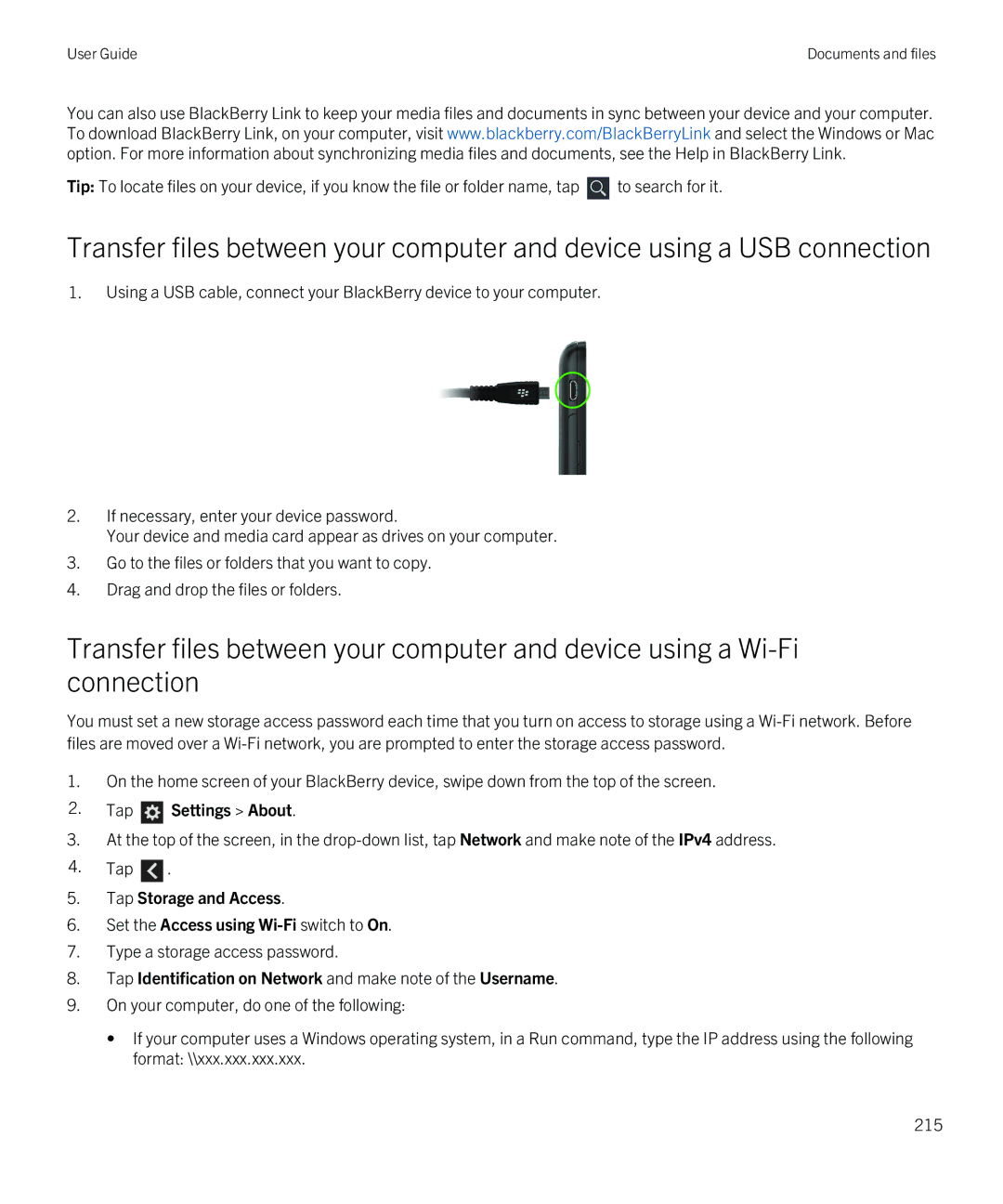 Blackberry Q5 manual Tap Settings About, Tap Identification on Network and make note of the Username 