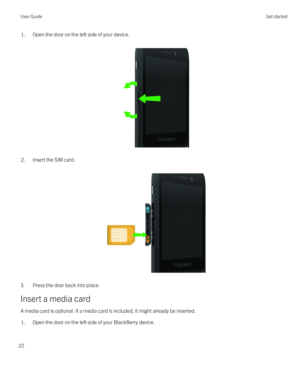 Blackberry Q5 manual Insert a media card 