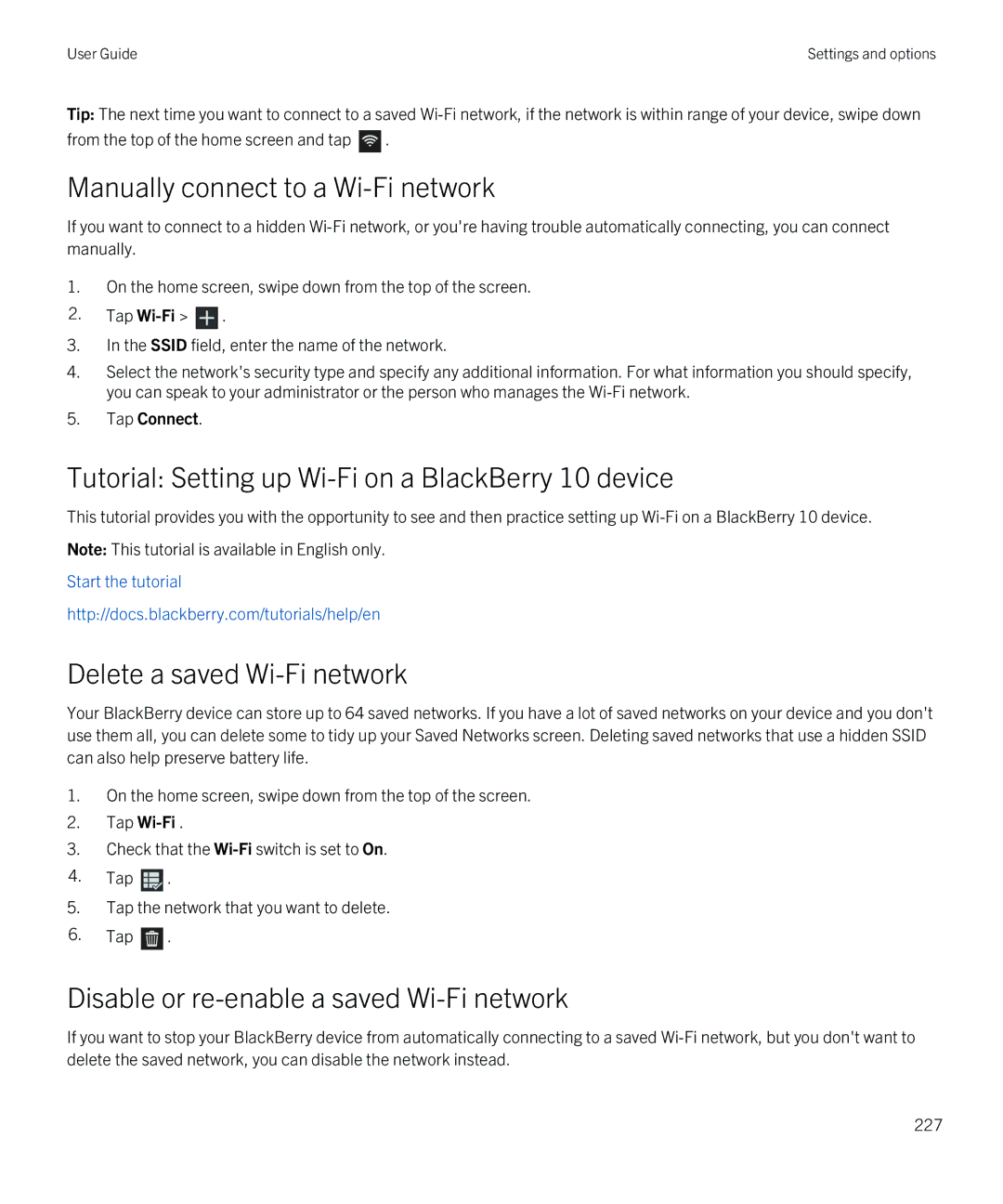 Blackberry Q5 manual Manually connect to a Wi-Fi network, Tutorial Setting up Wi-Fi on a BlackBerry 10 device, Tap Wi-Fi 